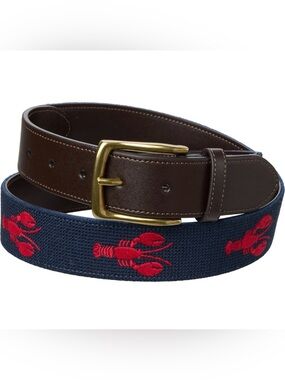 New Original Penguin Men's Belt Lobster Needlepoint Brown Leather Size 30 Golf